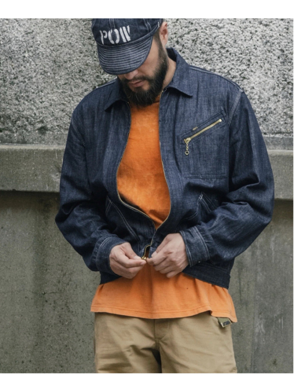 Non Stock 1960s Style Plain Slub Denim Work Jacket Men's Zip-Up Jean Outerwear